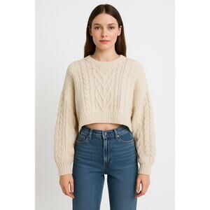 Adika Cream Cable Knit Cropped Sweater XS/S Dolman Sleeve Chunky Knit Oversized